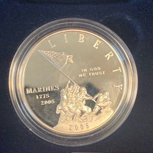 2005 Marine Corps 230th Anniversary Proof Silver Dollar With Box & COA